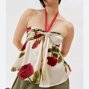 Kimchi Blue Kiki Floral Halter Top - Red and Cream
